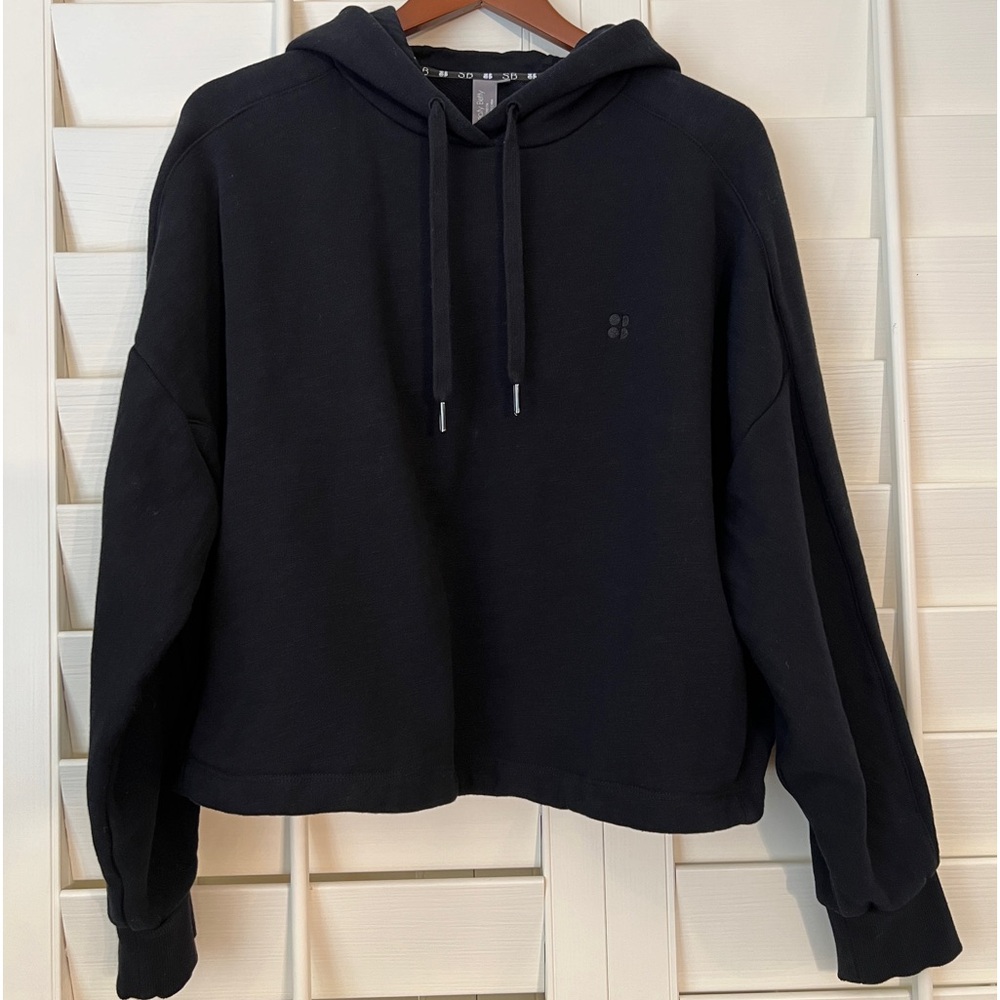 SWEATY BETTY Essentials Cropped Hoodie Sweatshirt Size XXL Black Cotton